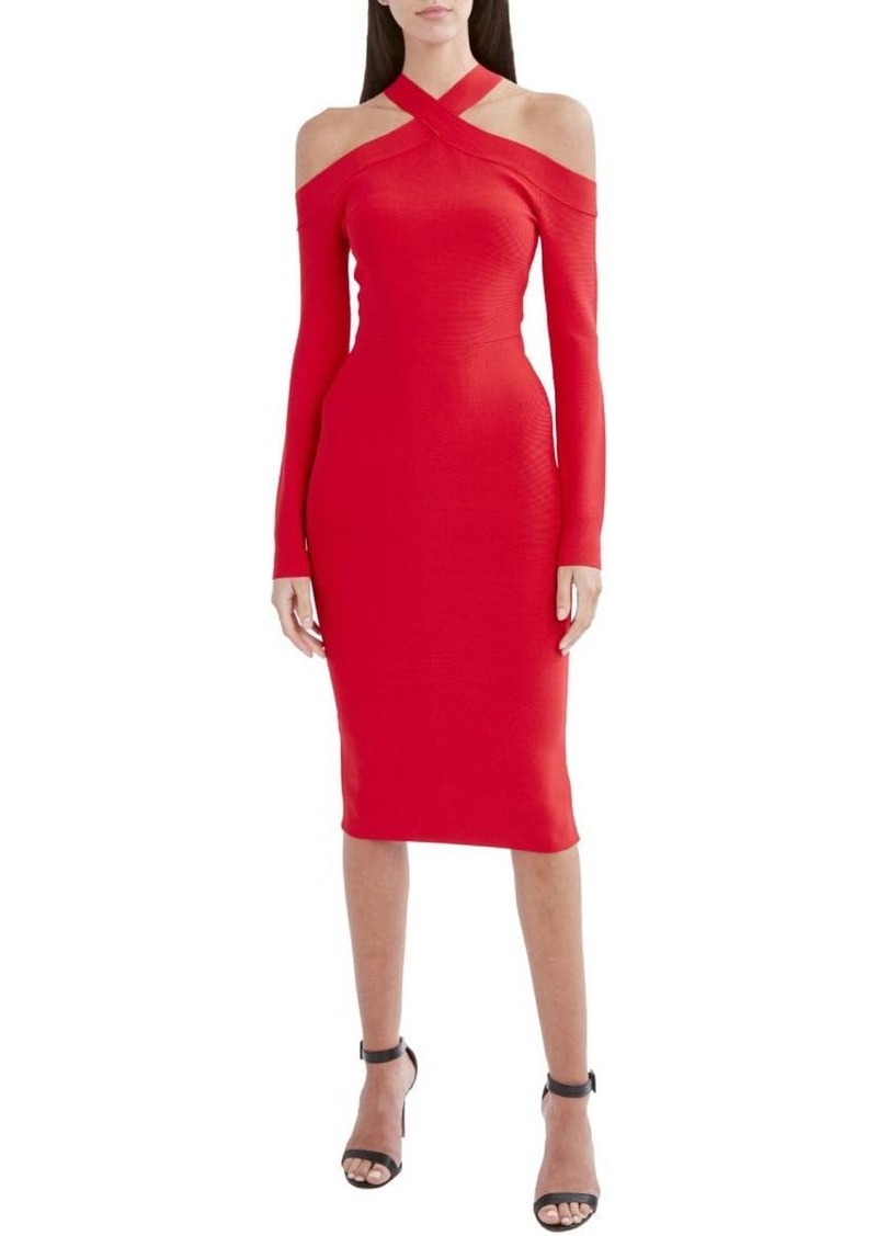 BCBG Max Azria BCBGMAXAZRIA Women's Long Sleeve Sweater Cocktail Dress with Cold Shoulder