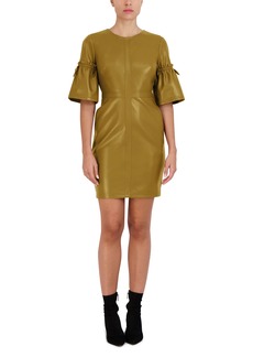 BCBG Max Azria BCBGMAXAZRIA Women's Mini Elbow Sleeve Ruffle Tie Round Neck Bodycon Dresses