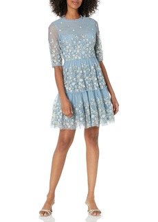 BCBG Max Azria BCBGMAXAZRIA Women's Mini Evening Dress with 3/4 Sleeves Embroidered Flowers and Zipper