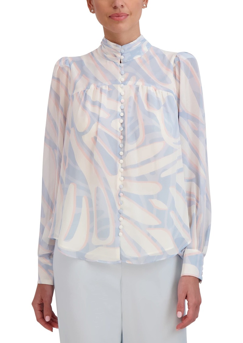 BCBG Max Azria BCBGMAXAZRIA Women's Mock Neck Long Bishop Sleeve Printed Blouse