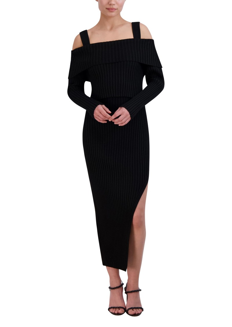 BCBG Max Azria BCBGMAXAZRIA Women's Off Shoulder Long Sleeve Square Neck Two Piece Midi Sweater Dress