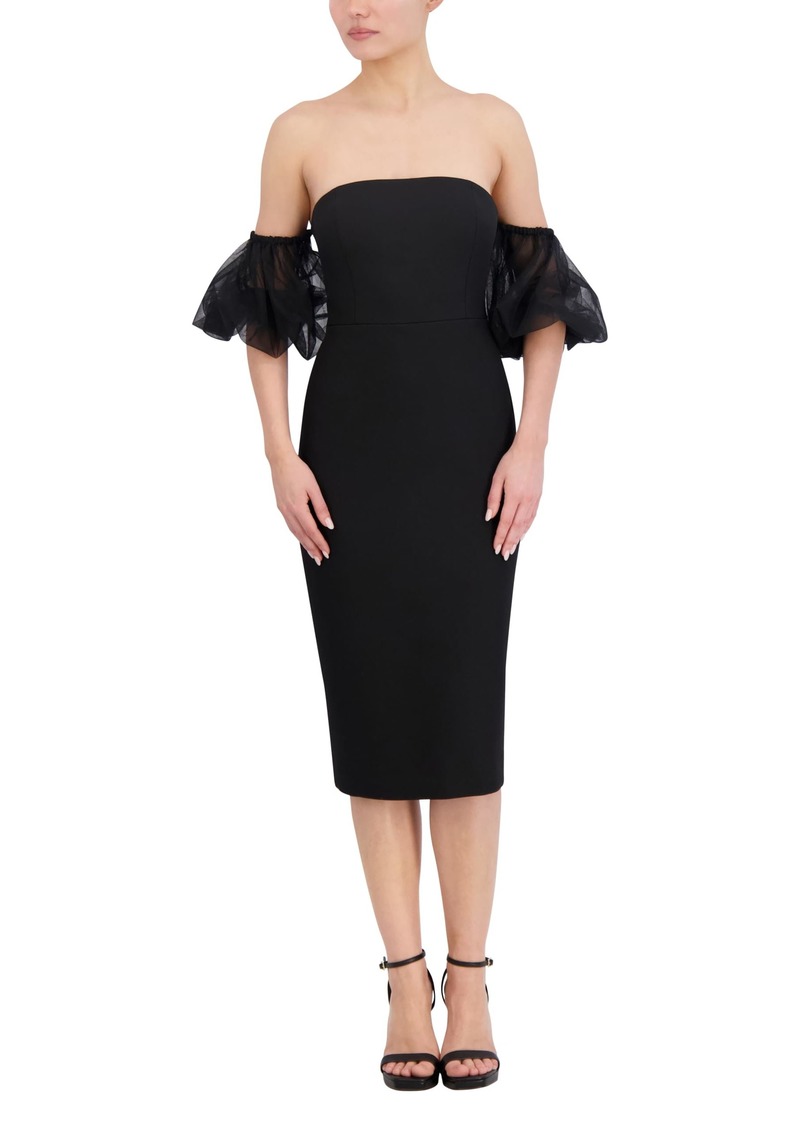 BCBG Max Azria BCBGMAXAZRIA Women's Off Shoulder Midi Pencil Dress with Elbow Puff Sleeves