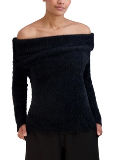 BCBG Max Azria BCBGMAXAZRIA Women's Off Shoulder Neck Long Sleeve Fold Over Collar Rip Pullover Sweater Top