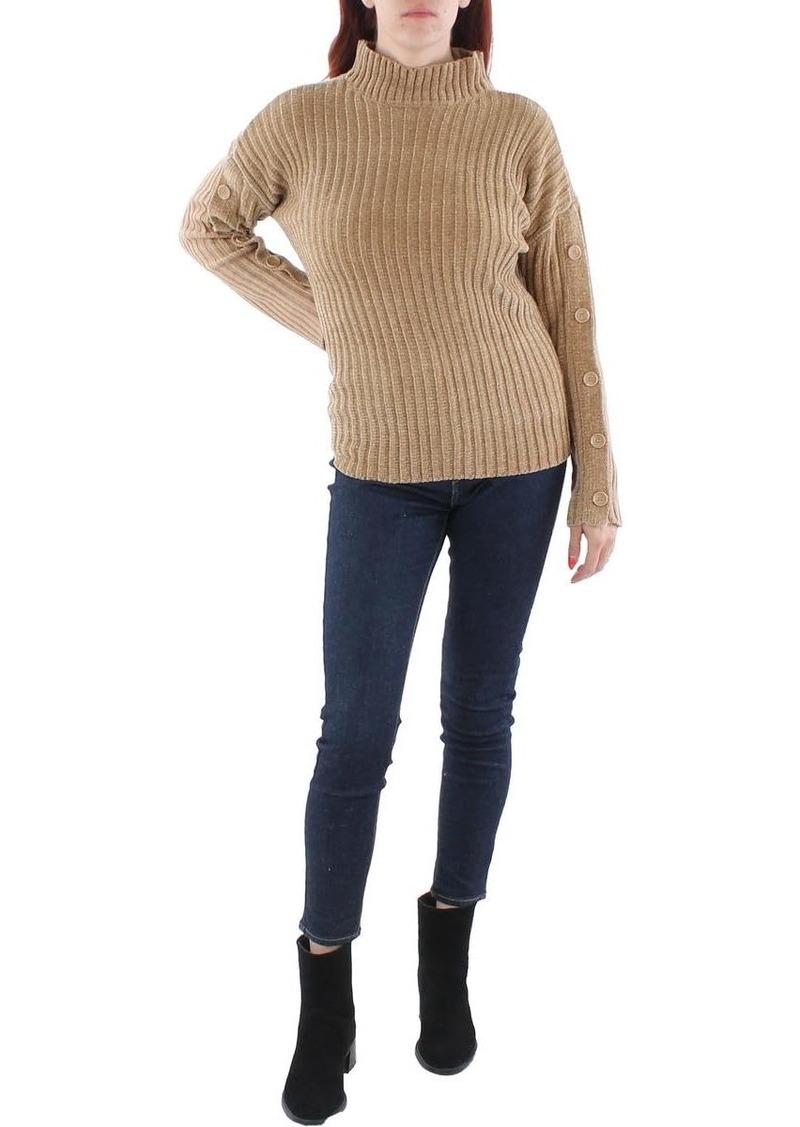 BCBG Max Azria BCBGMAXAZRIA Women's Relaxed Button Sweater Long Sleeve Mock Neck Top