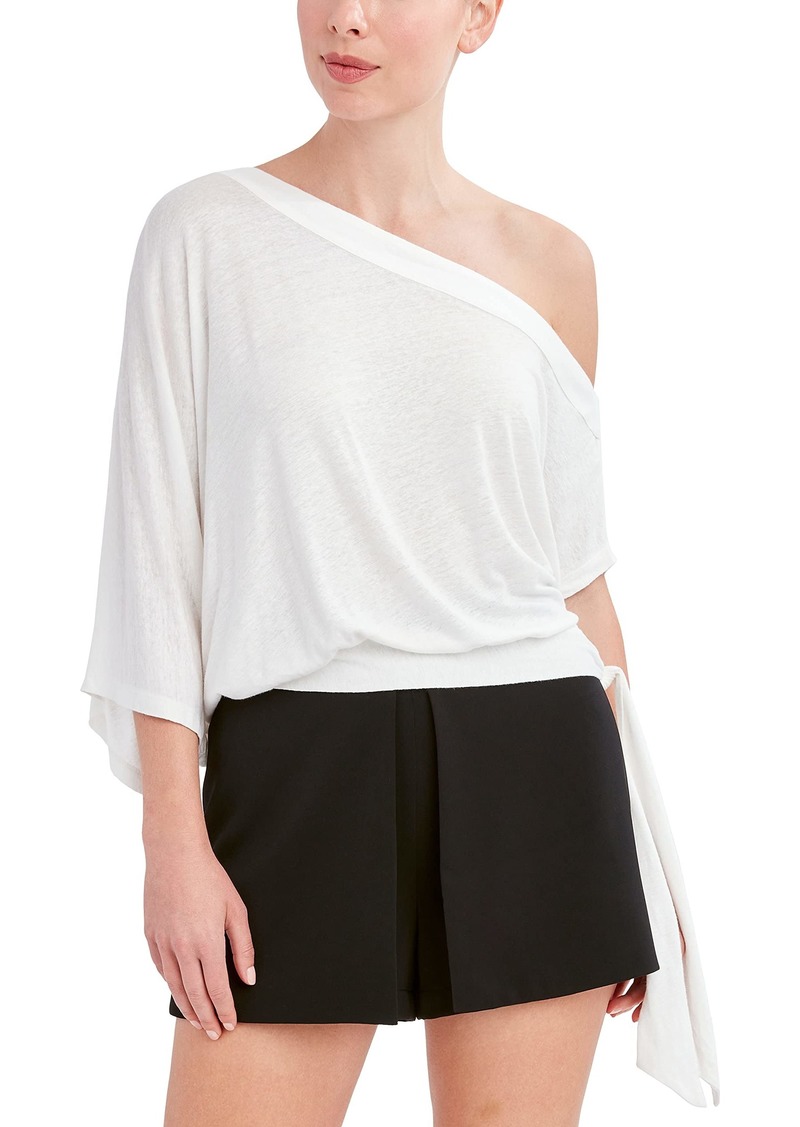 BCBG Max Azria BCBGMAXAZRIA Women's Relaxed Off The Shoulder Short Sleeve Side Tie Top Off White