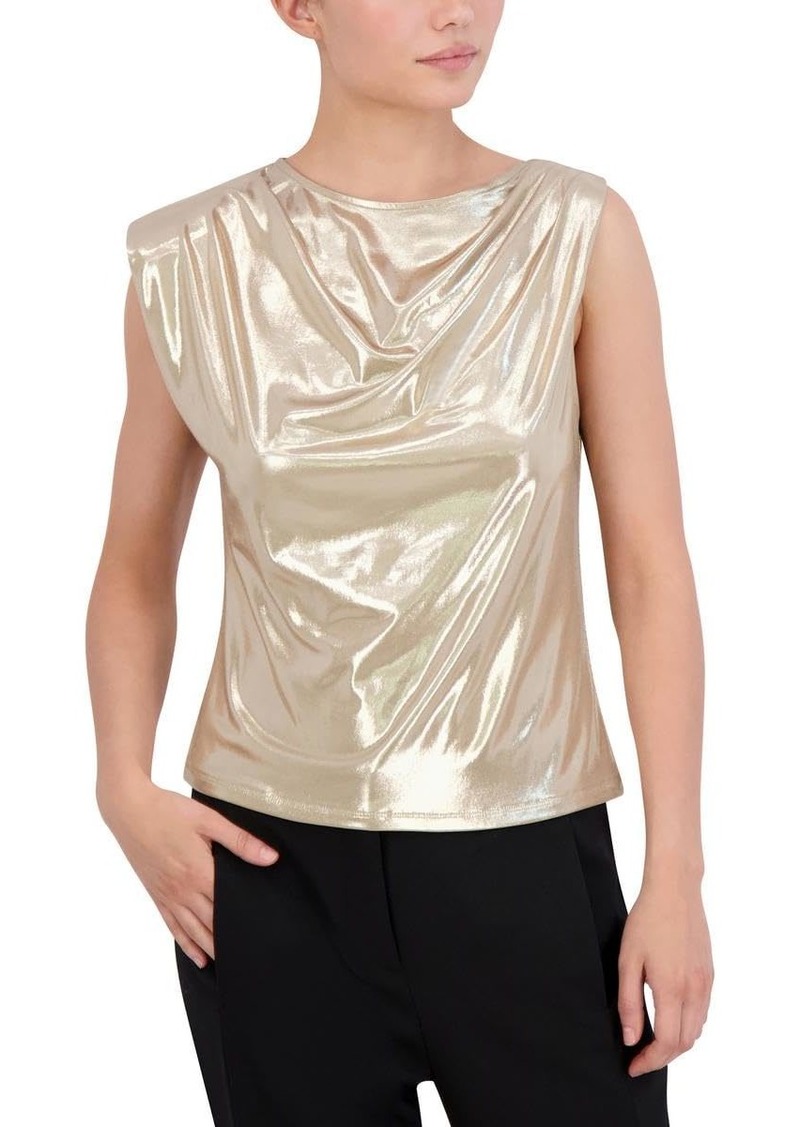 BCBG Max Azria BCBGMAXAZRIA Women's Sleeveless Asymmetrical Cowl Neck Foiled Jersey Top