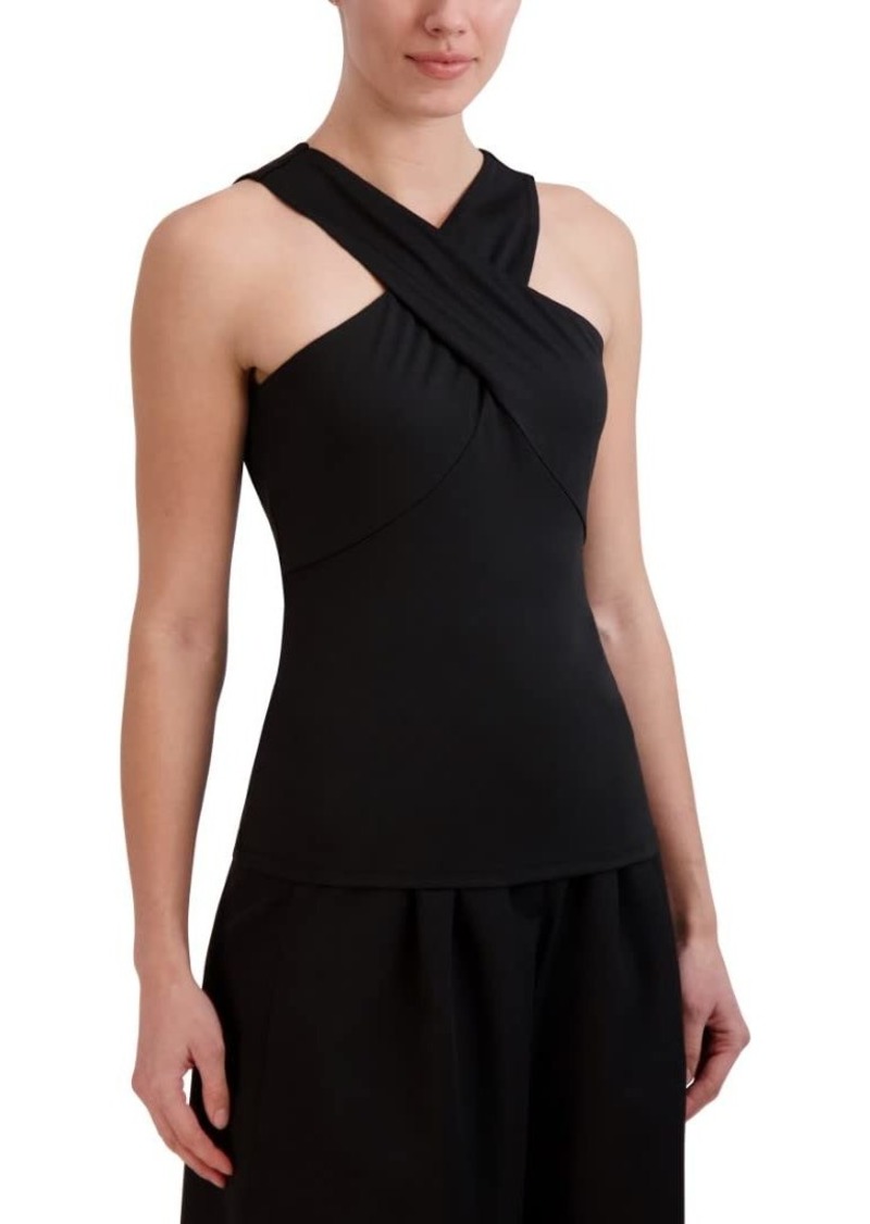 BCBG Max Azria BCBGMAXAZRIA Women's Sleeveless Bodycon Top Twist Front Halter Neck Fitted Shirt