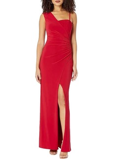 BCBG Max Azria BCBGMAXAZRIA Women's Sleeveless Fit and Flare Long Evening Dress Adjustable Spaghetti Strap Asymmetrical Neck Front Slit