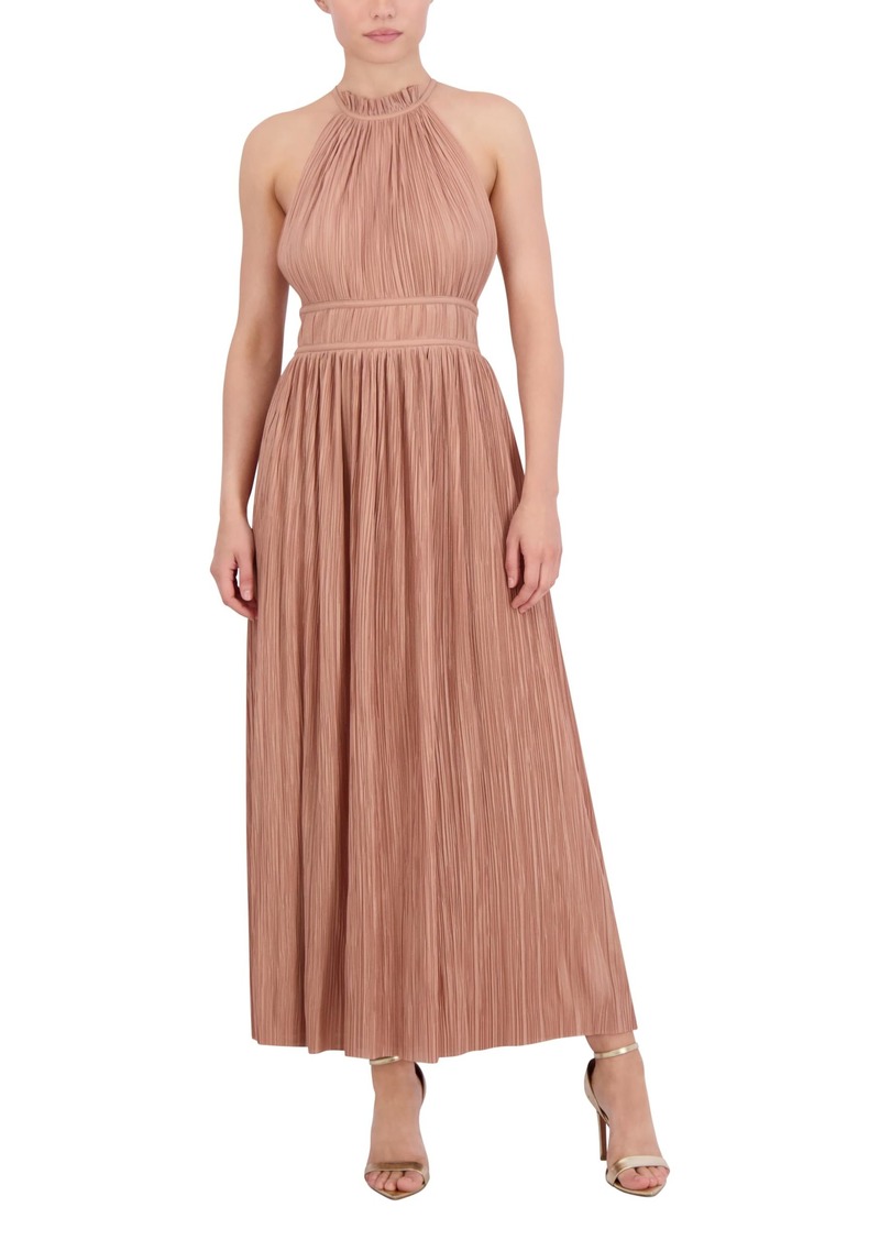 BCBG Max Azria BCBGMAXAZRIA Women's Sleeveless Halter Neck Pleated Evening Maxi Dress