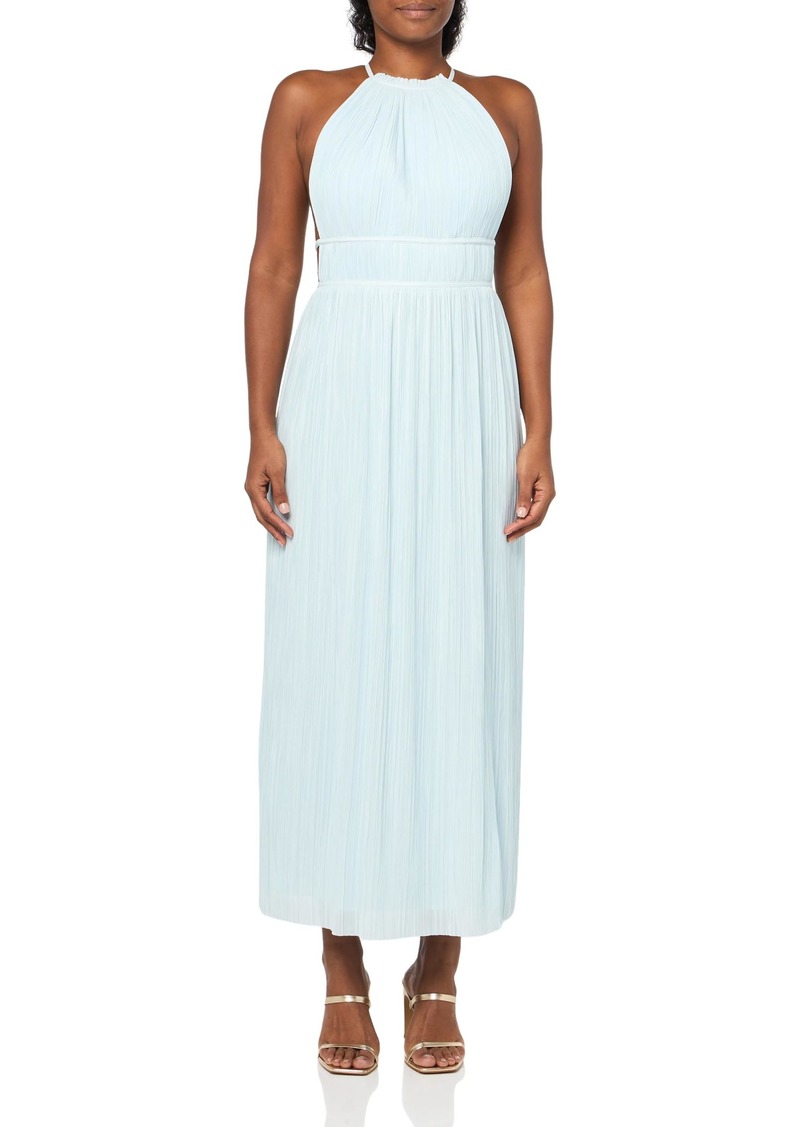 BCBG Max Azria BCBGMAXAZRIA Women's Sleeveless Halter Neck Pleated Evening Maxi Dress