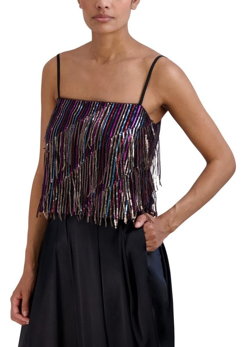 BCBG Max Azria BCBGMAXAZRIA Women's Sleeveless Scoop Neck Sequin Fringe Pullover Cami Top