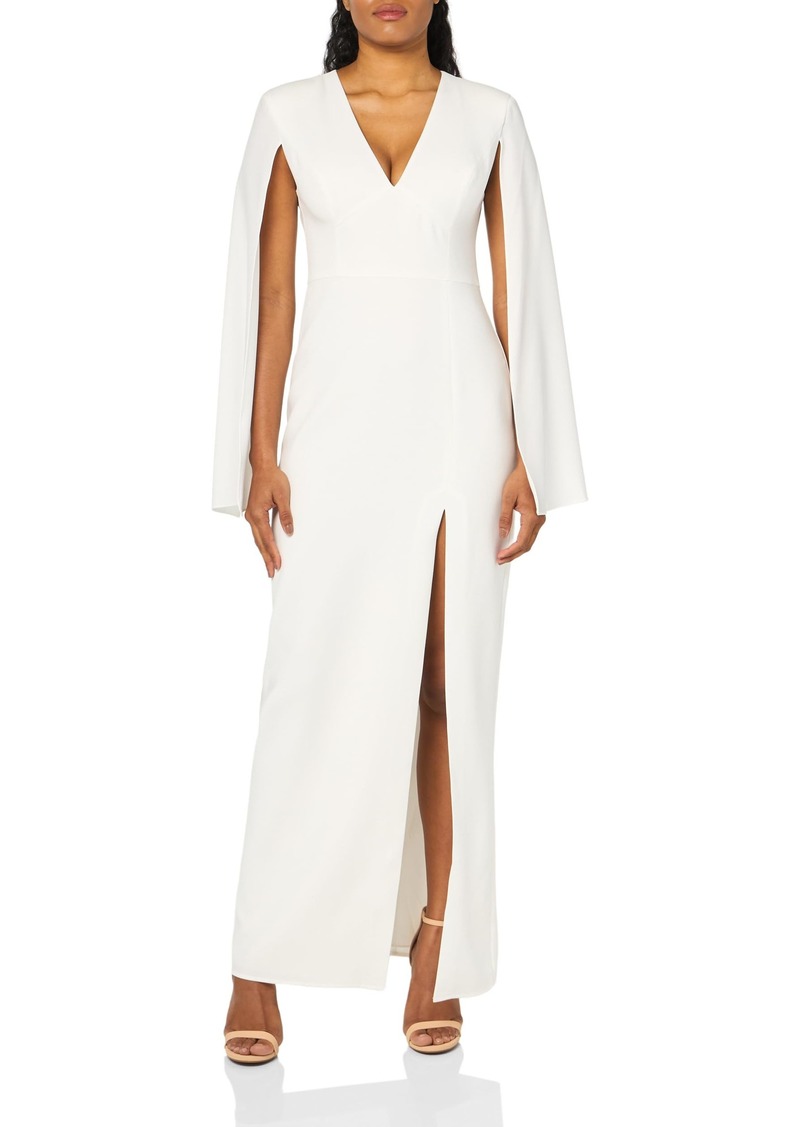 BCBG Max Azria BCBGMAXAZRIA Women's V Neck Evening Maxi Dress with Long Cape Sleeves Off White