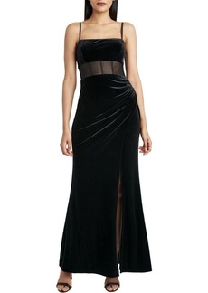 BCBG Max Azria BCBGMAXAZRIA Women's Velvet Floor Length Evening Gown with Slit