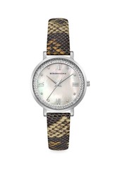 BCBG Max Azria Classic Stainless Steel Python-Embossed Leather-Strap Watch