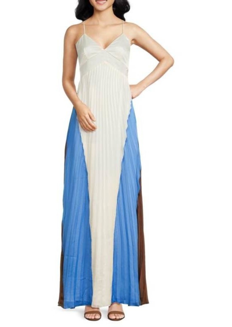 BCBG Max Azria Colorblock Accordion Pleat Maxi Dress