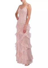 BCBG Max Azria Embellished Lace Ruffle Gown