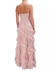 BCBG Max Azria Embellished Lace Ruffle Gown