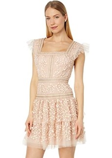 BCBG Max Azria Floral Embroidered Ruffle Dress