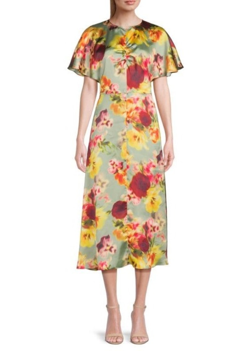 BCBG Max Azria Floral Flared Sleeve Midi Dress