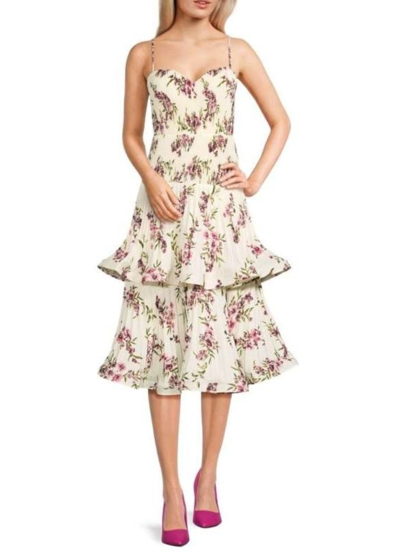 BCBG Max Azria Floral Tiered Midi Dress