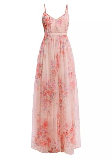 BCBG Max Azria Floral Tulle Sleeveless Gown