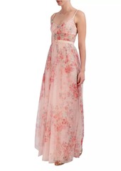 BCBG Max Azria Floral Tulle Sleeveless Gown
