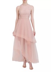 BCBG Max Azria Lace Tiered Tulle Gown