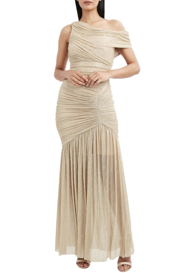 BCBG Max Azria Lillian Womens Metallic One Shoulder Evening Dress
