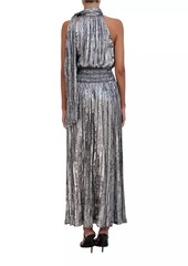 BCBG Max Azria Metallic Pleated Halter Maxi Dress