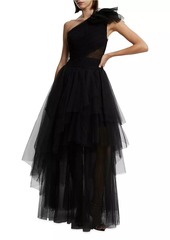 BCBG Max Azria One-Shoulder Tulle Gown