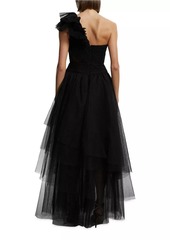 BCBG Max Azria One-Shoulder Tulle Gown