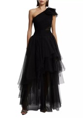 BCBG Max Azria One-Shoulder Tulle Gown