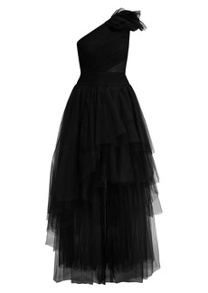 BCBG Max Azria One-Shoulder Tulle Gown