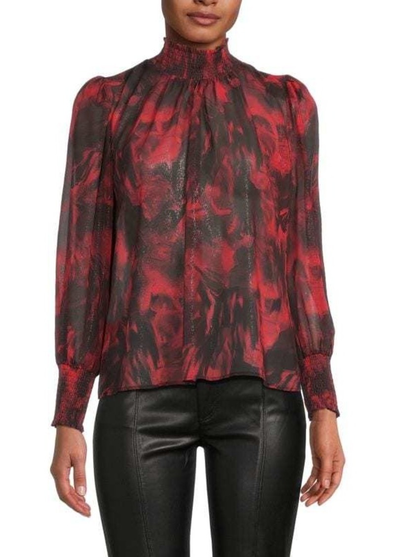 BCBG Max Azria Printed Metallic Smocked Top