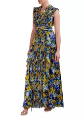 BCBG Max Azria Printed Pleated Ruffle Gown