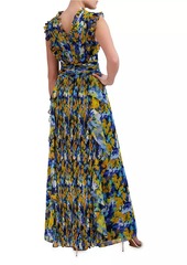 BCBG Max Azria Printed Pleated Ruffle Gown