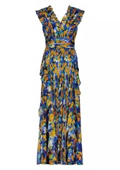 BCBG Max Azria Printed Pleated Ruffle Gown