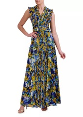 BCBG Max Azria Printed Pleated Ruffle Gown