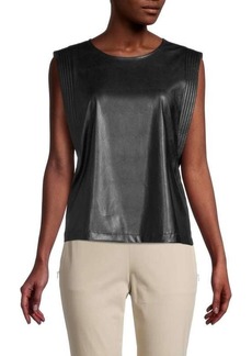 BCBG Max Azria Quilted-Trim Faux Leather Top