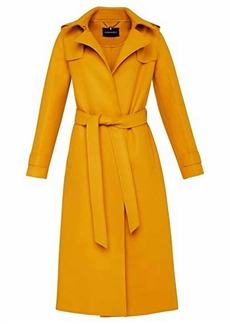 BCBG Max Azria Raw Edged Wool Belted Long Trench Coat In Mustard Yellow