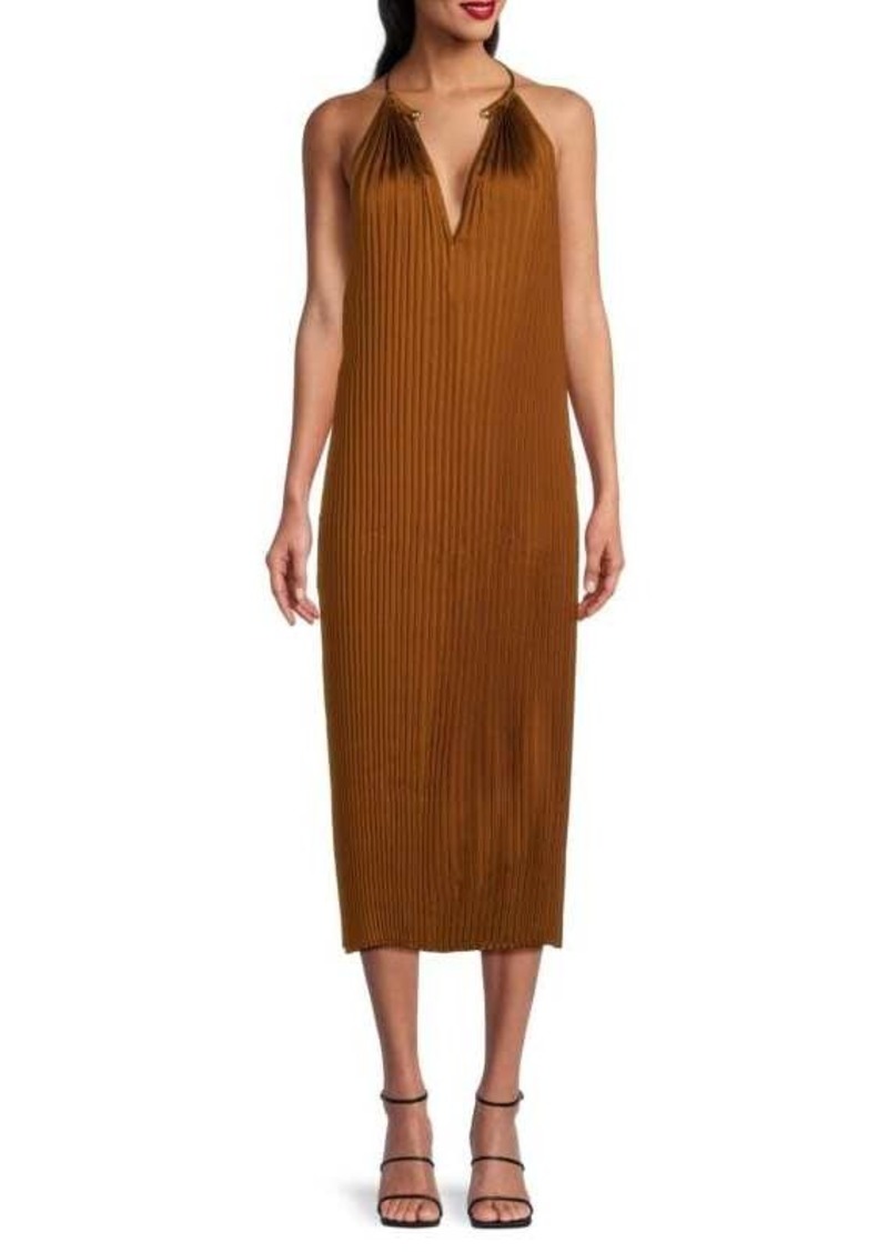 BCBG Max Azria Ring Collar Pleated Midi Dress