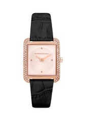 BCBG Max Azria Rose Goldtone Stainless Steel, Crystal & Leather-Strap Rectangle Watch