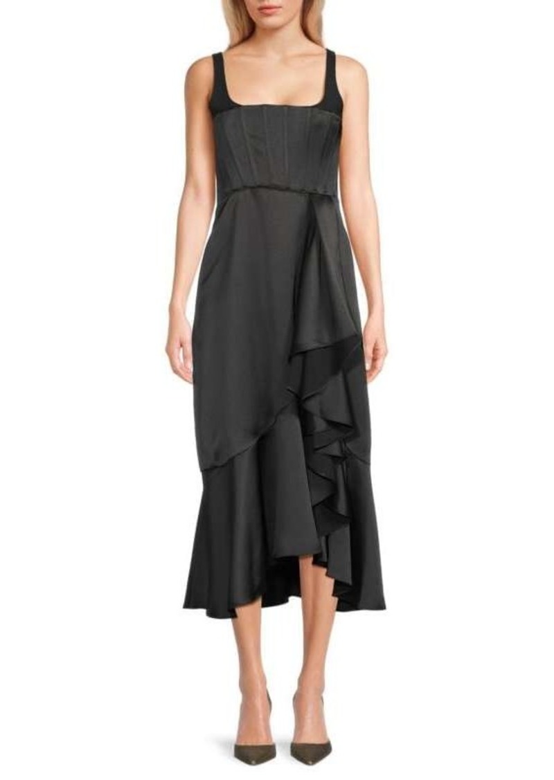 BCBG Max Azria Ruffle Midi Cocktail Dress