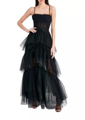 BCBG Max Azria Sheer Tiered Ruffle Gown