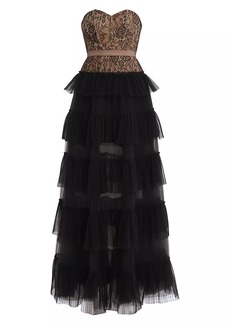 BCBG Max Azria Strapless Lace & Tulle Gown