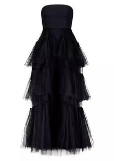 BCBG Max Azria Strapless Tiered Tulle Overlay Jumpsuit