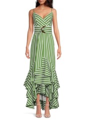 BCBG Max Azria Striped High Low Wrap Maxi Dress