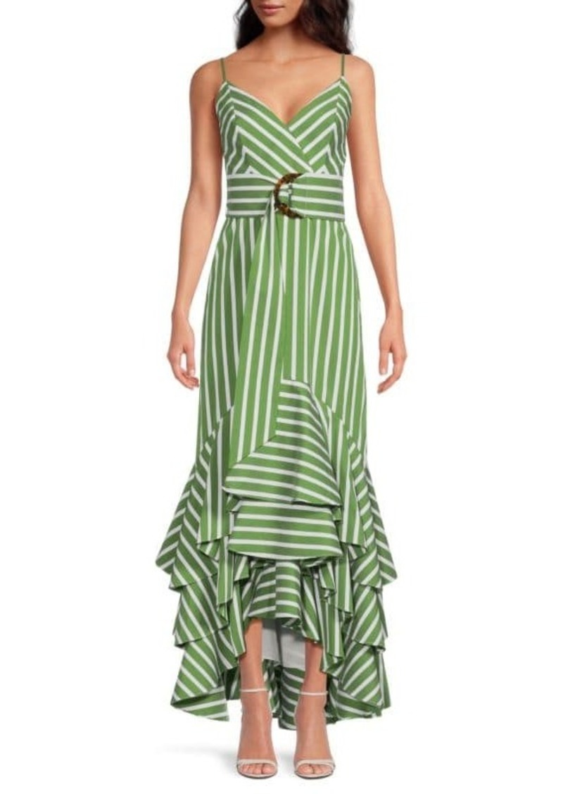 BCBG Max Azria Striped High Low Wrap Maxi Dress