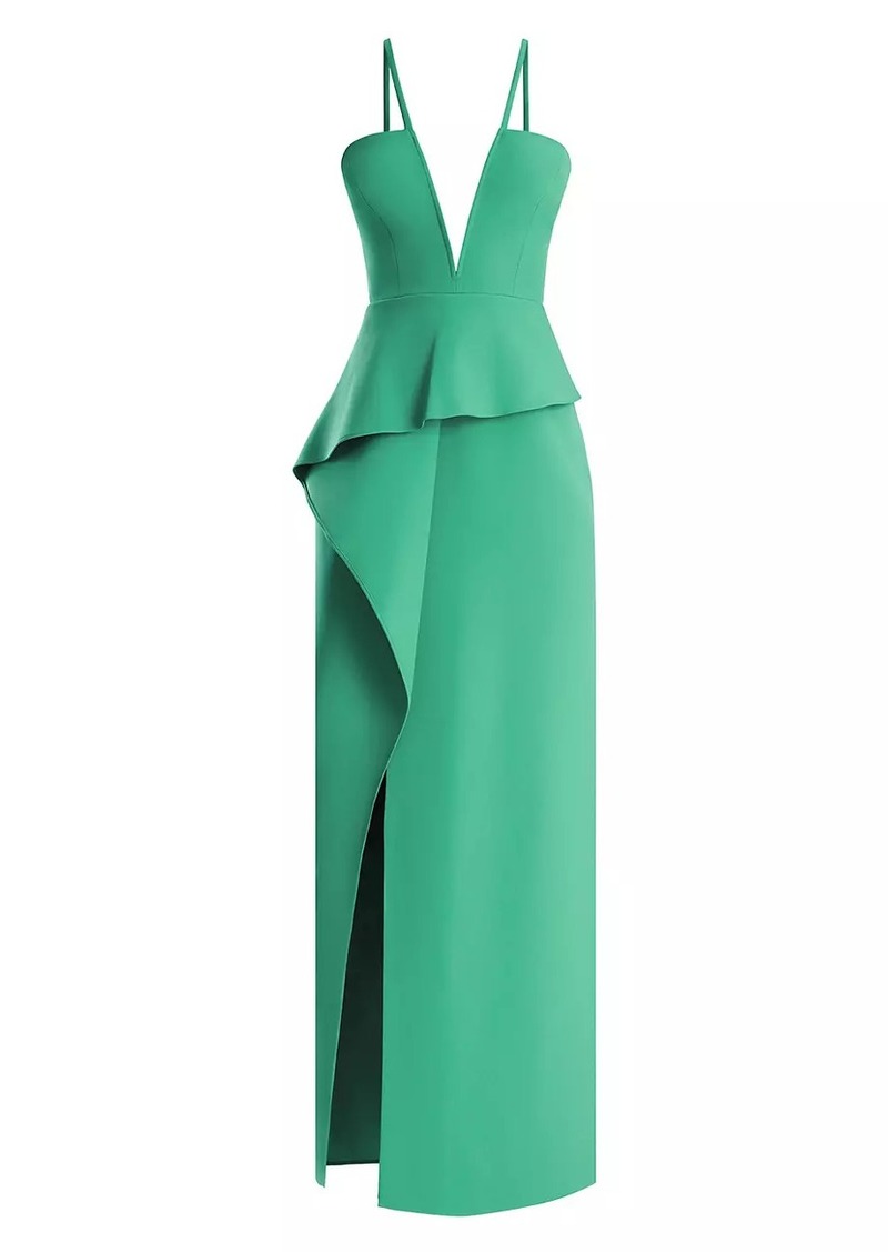 BCBG Max Azria V-Neck Off-The-Shoulder Peplum Gown