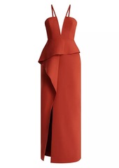 BCBG Max Azria V-Neck Off-The-Shoulder Peplum Gown